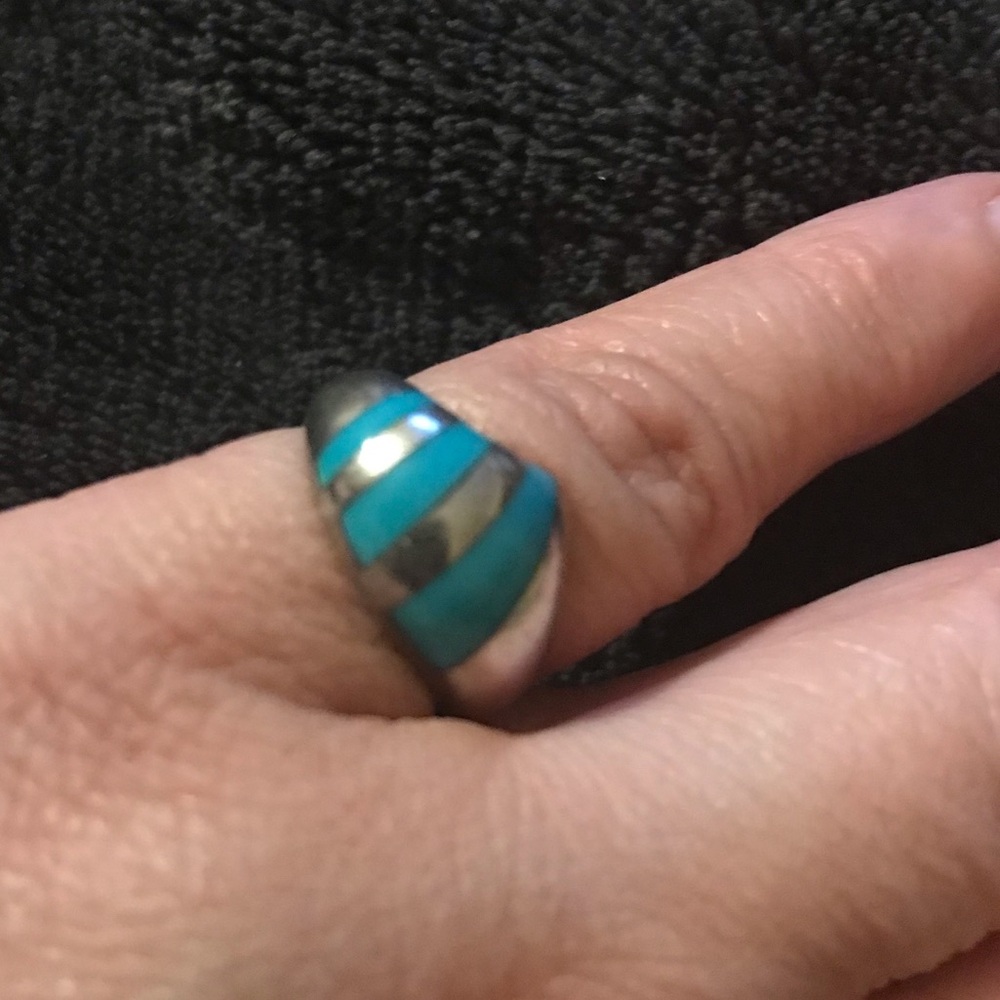 Kabana Sterling Silver Turquoise Inlay ring - marked KBN